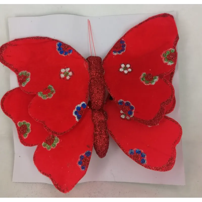 2 Mariposas Rojas de Terciopelo con Clip
