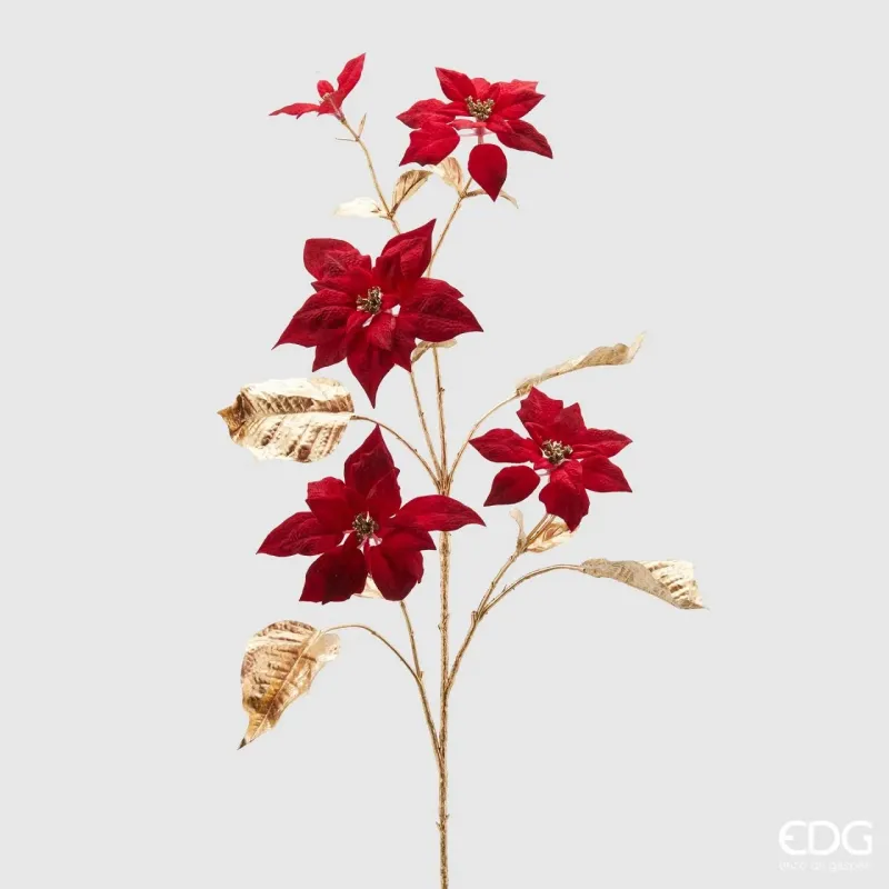 Roter Weihnachtssternzweig mit goldenem Stiel 90 cm