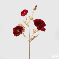 Tak 3 Gouden stelen met rode klaproos Cm. 64 EDG, ideaal voor decoratie en beslag