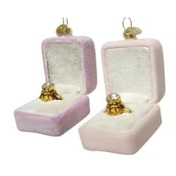 Roze glazen hangende diamanten doos cm. 7