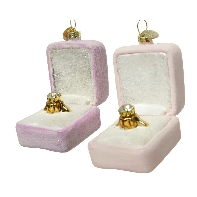 Scatola Rosa con Diamante da Appendere in Vetro cm. 7