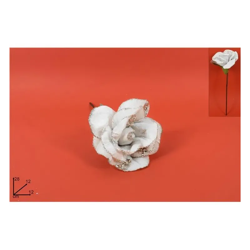 Tige de rose blanche avec paillettes cm. 12