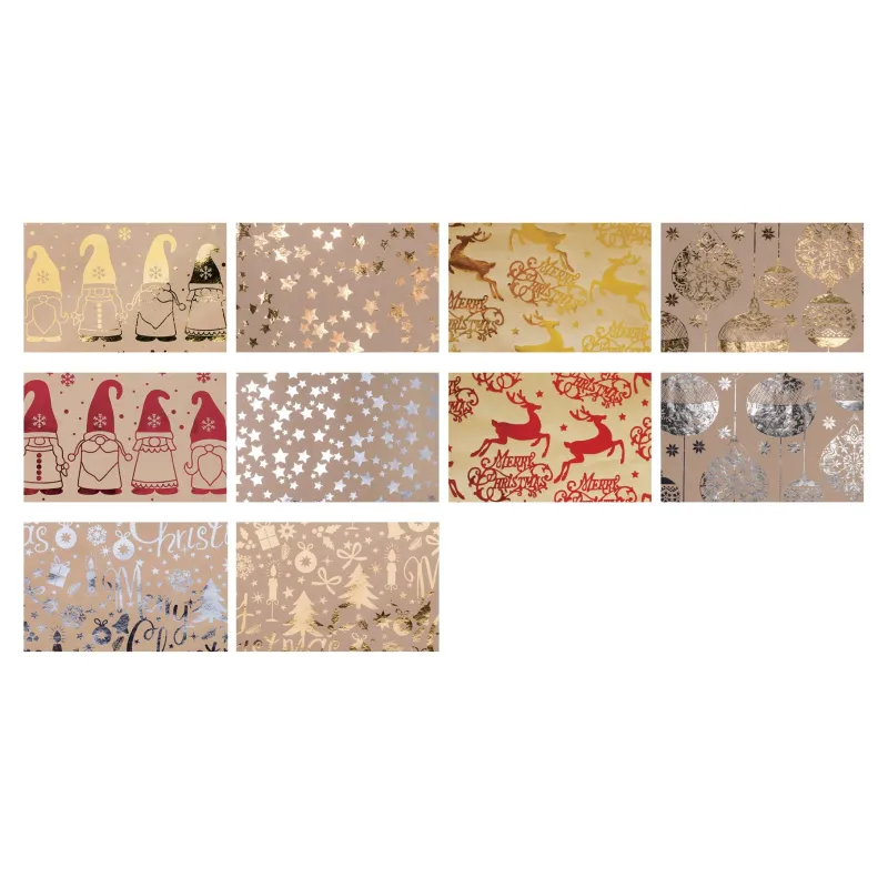 Folha de papel de presente de metal Kraft padrões variados cm.70x100