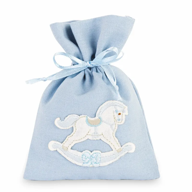 12 Sacs de Baptême avec Crin de Poney cm 10x14 bleu clair