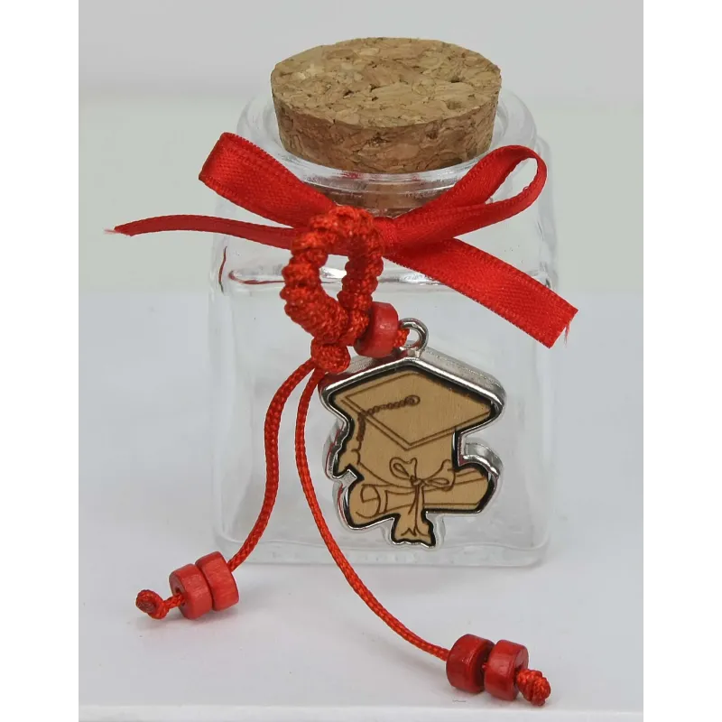 12 Glass Jars with Graduation Touch and Red Bow