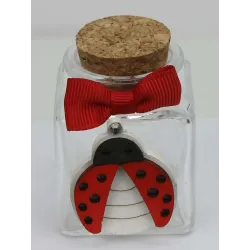 12 Glazen Potten met Houten Lieveheersbeestje en Rode Strik