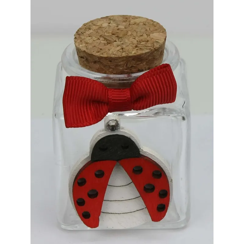 12 Glass Jars with Wooden Ladybug and Red Bow | ChartaRè