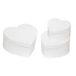 Set of 3 White, Red and Natural Heart Boxes