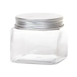 Frascos quadrados em PET transparente em três tamanhos