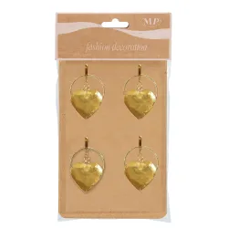 4 Decorations Ring with Gold Pendant Heart diameter 4 cm