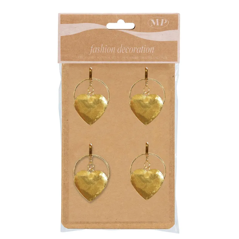 4 Decoraties Ring met Gouden Hanger Hart diameter 4 cm