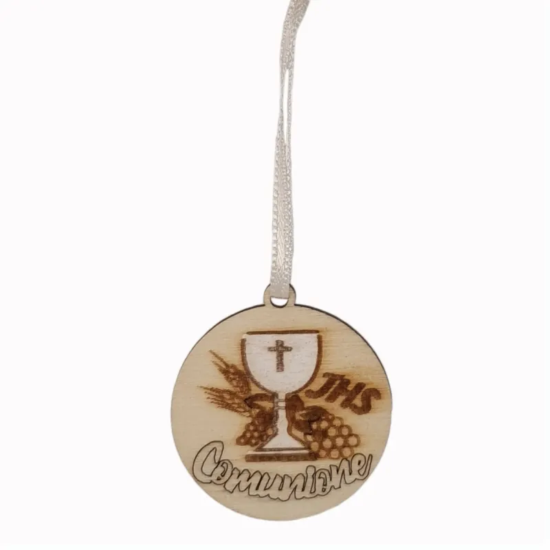 20 Round Wooden Pendants with Communion Chalice