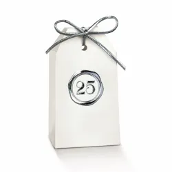 Cardboard Sugared Almonds Holder 25 Years of Marriage Silver Hot Stamping with Hole