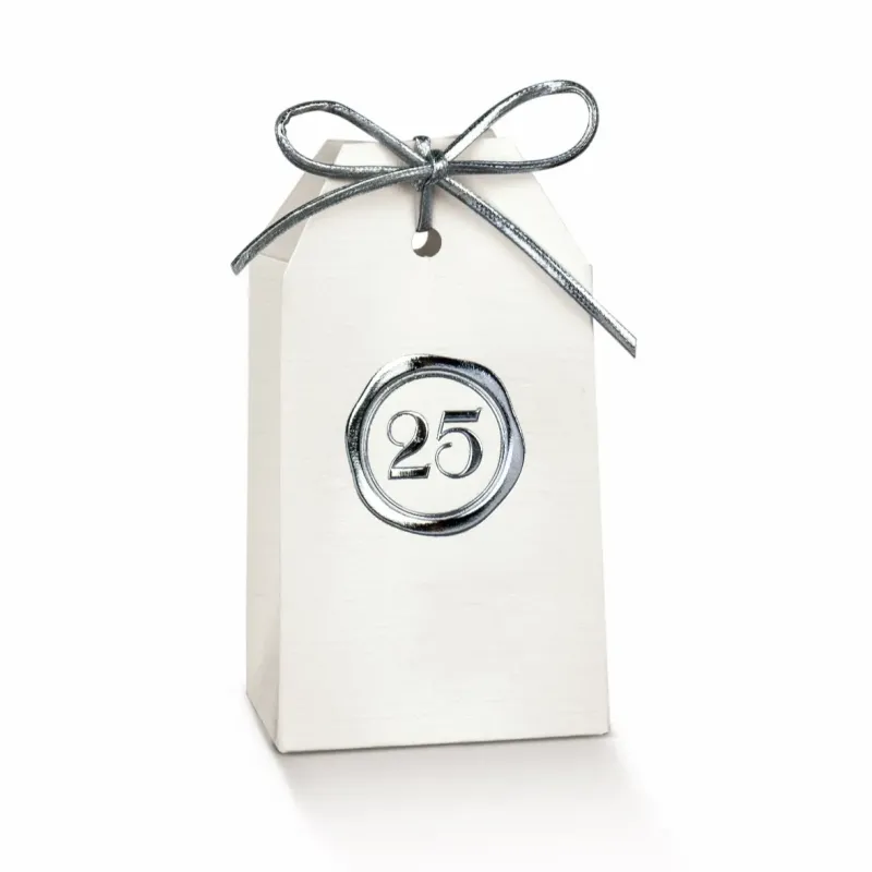 Porte-amandes en carton sucré 25 ans de mariage Argent estampage à chaud avec trou