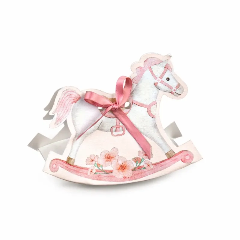 10 Soporte de Confeti Pony Bautismo Rosa en Cartón con Agujero