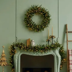 Luxury Green Pine Festoon with Led cm.270 EDG on fireplace