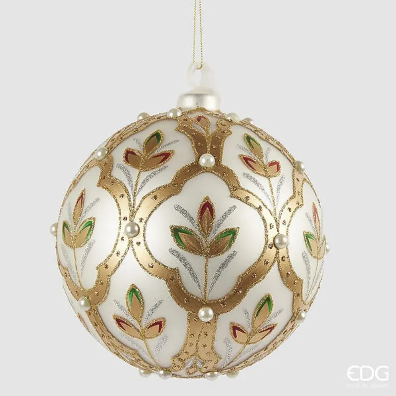Sfera Vetro Bianco e Oro con Fiori in Due Misure EDG | ChartaRè