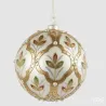 Esfera de Vidro Branco e Dourado com Flores em Dois Tamanhos EDG