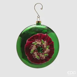 Decoração de medalhão de vidro Gemas vermelhas e verdes cm.12 EDG