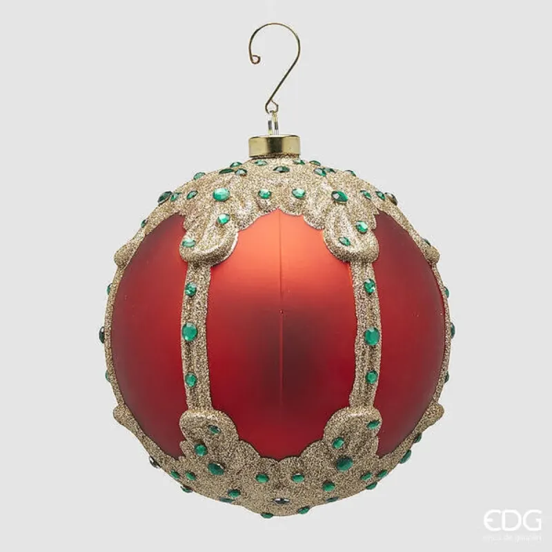 Vörös és zöld drágakő gömb arany díszítéssel cm.16,5 EDG | ChartaRè
