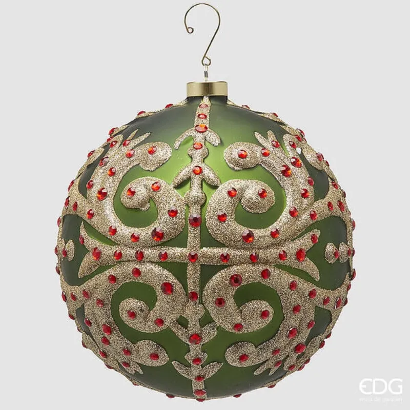 Green Sphere with Gold Leaves and Gems cm.18 EDG | ChartaRè