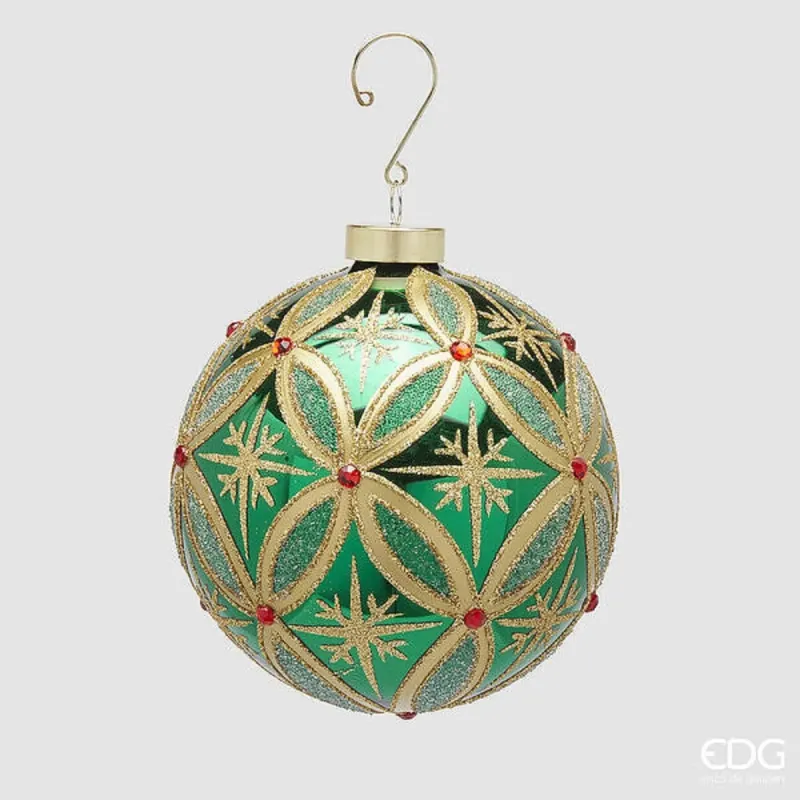 Groene robijnrode bol met gouden decoraties cm.12 EDG
