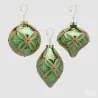 Addobbo Sfera Trottola Fuso Rubini Verde e Argento con Decori Oro cm.10 EDG
