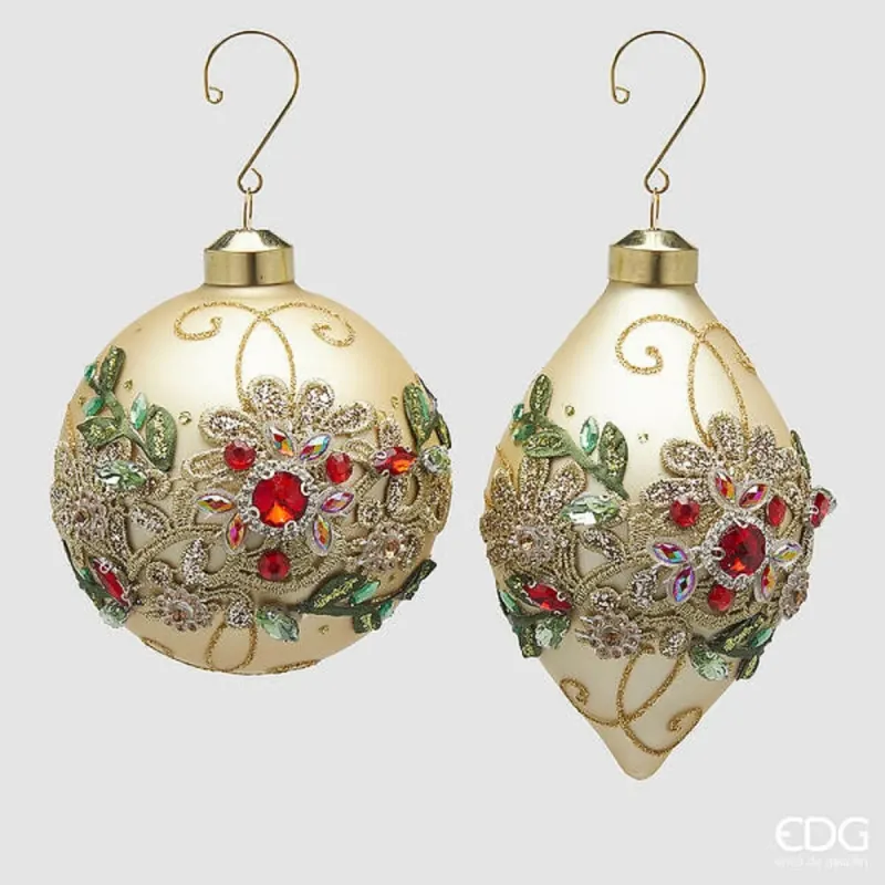 Sphère et fuseau fleur assorti or EDG ornement