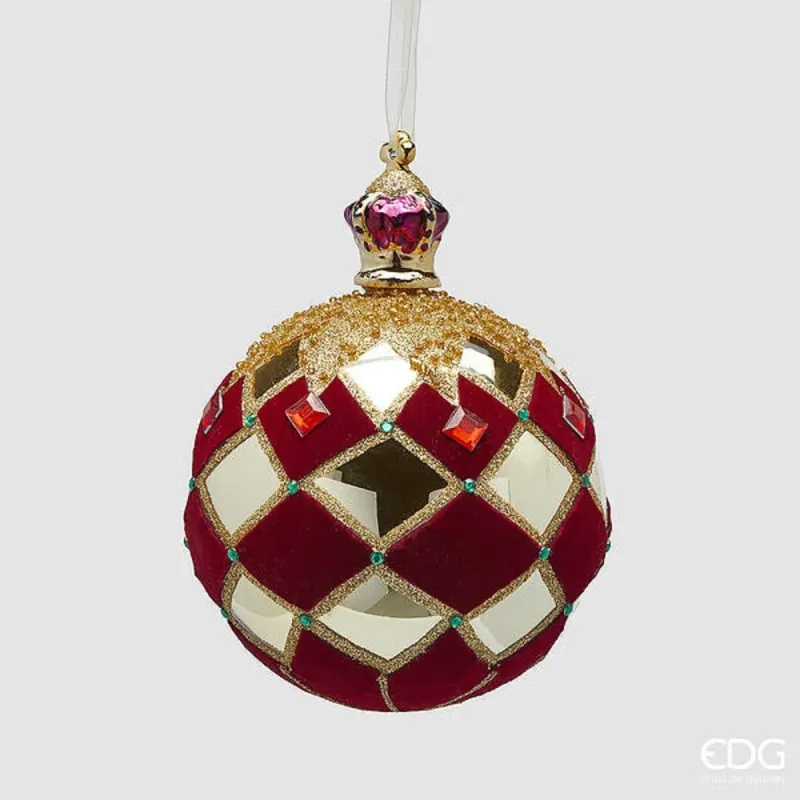 Red Velvet Sphere with Glass Rhombles cm.12 EDG | ChartaRè