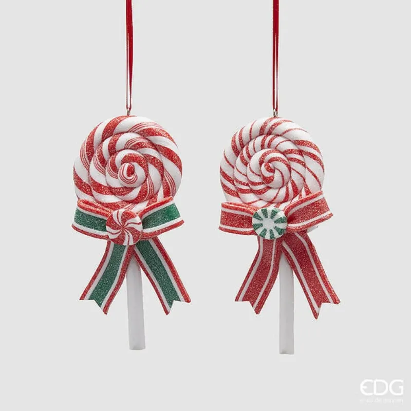 Vit och röd Candycane Dekoration med Diverse Rosett cm.13 EDG