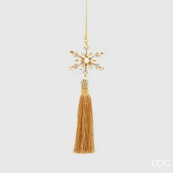 Decoração Floco de Neve com Pérola e Nappa Vermelho e Dourado cm.21 EDG