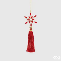 Decoro Fiocco di Neve con Perla e Nappa Rosso cm.21 EDG