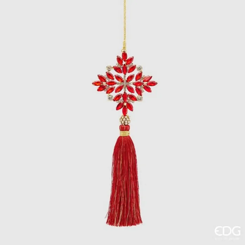 Decoro Fiocco di Neve Rosso con Gemme e Nappa cm.22 EDG