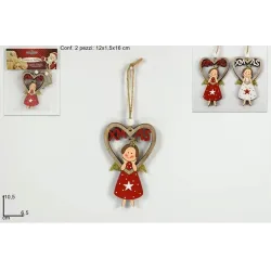 Conjunto de 2 pingentes de anjo com coração