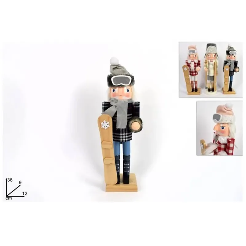 Wooden Nutcracker with Skis h 36 cm