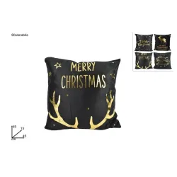 Cojín de terciopelo negro con decoraciones doradas