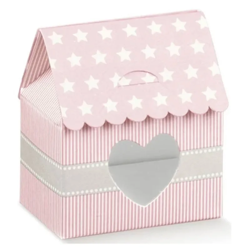 Casas 10 Estrelas para Amêndoas Açucaradas com Coração Rosa e mm. 60x40x70