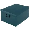 Caja de armario de yute azul con asas de plástico