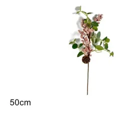 Stjälk med kotte och rosa bär i olika storlekar