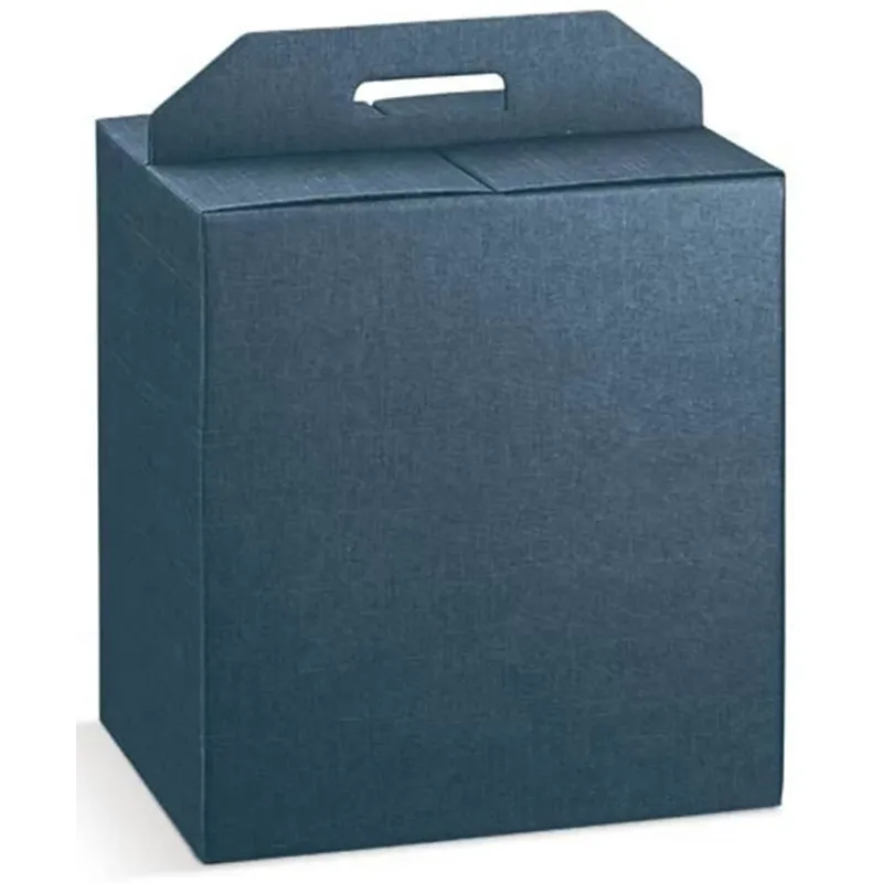 Panettone box a modrá jutová láhev