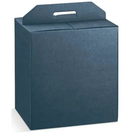 Panettone box a modrá jutová láhev