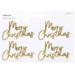 4 Merry Christmas Gold Decorations 8x5 cm