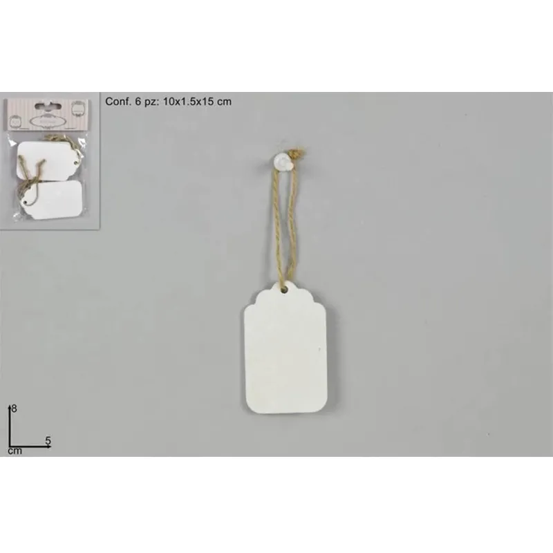 6 White Wooden Tags cm 5 x 8