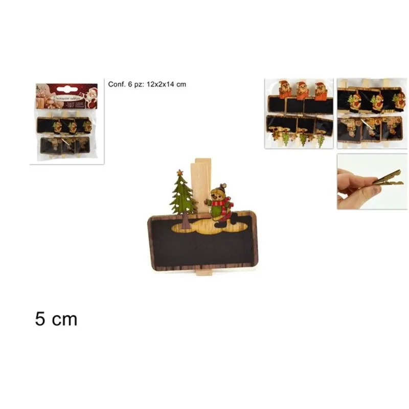 6 Christmas Pegs with Blackboard Cm 5