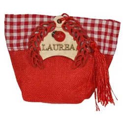 6 Red Fabric Graduation Bags with Laurel