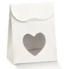 10 Bolsas de Almendras Azucaradas con Ventana Corazón Fibra Blanca mm. 60x35x80 h