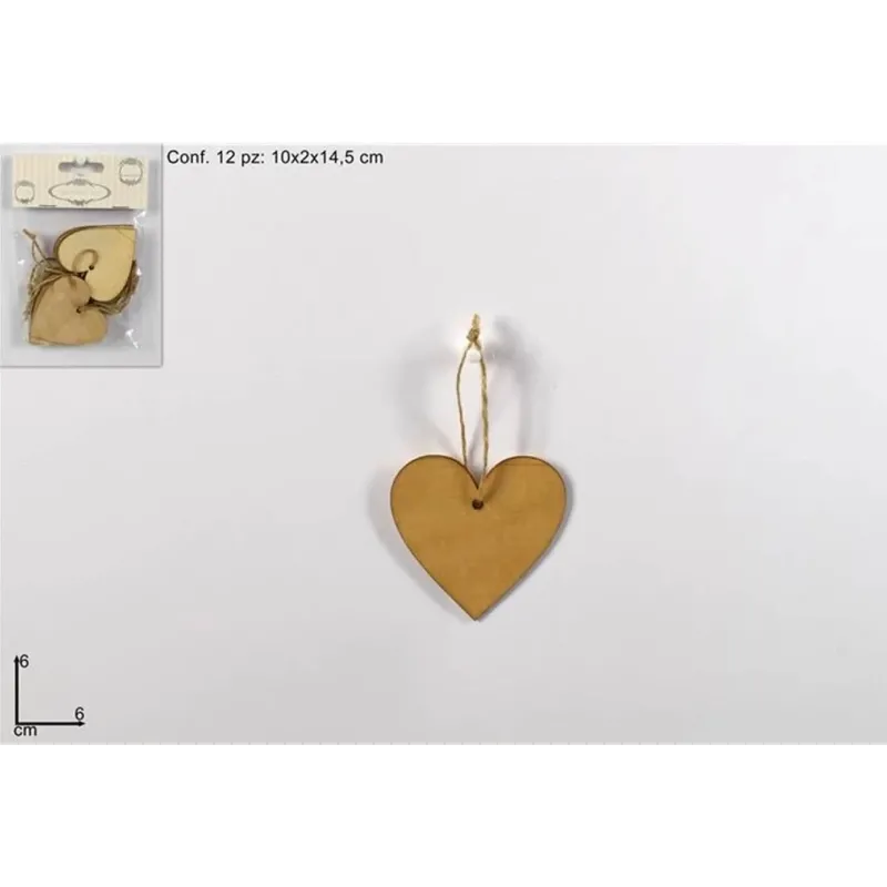 12 Coeur en bois naturel Étiquettes cm 6