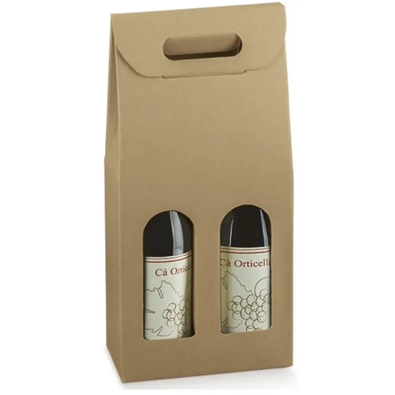 Weinkiste für 2 Flaschen mit goldenem Pappfenster