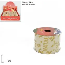 Fita de Lona Feliz Natal Dourada e Vermelha Cm 5x2,7