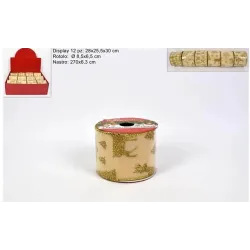 Fita de Veludo Bege com Decorações Douradas Mm 63x2,7 Mt